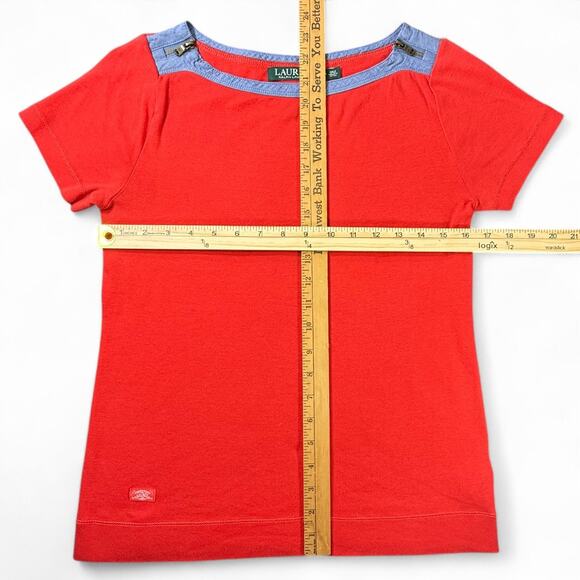 Lauren Ralph Lauren Boatneck Top Womens M Chambray Zippers Y2K VTG Nautical Prep - Picture 5 of 10